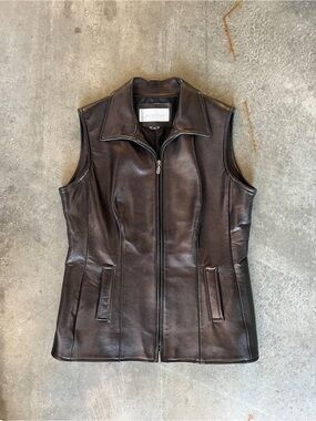 Vintage Holt Renfrew Genuine Leather Zip-Front Vest - Black
